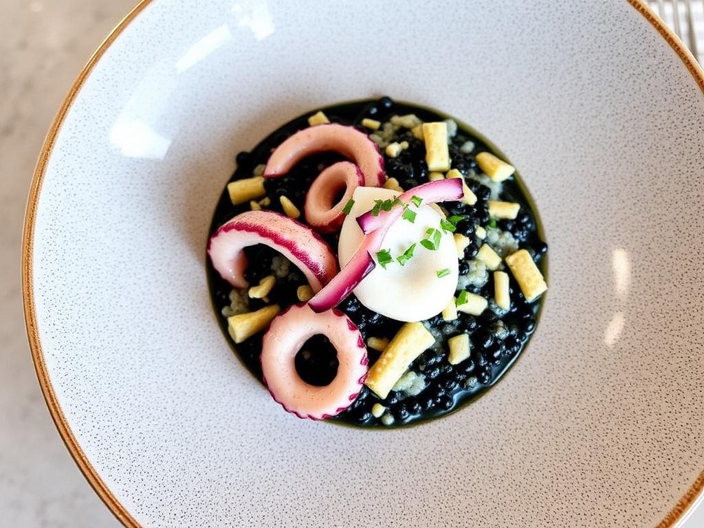 Ризотто с чернилами каракатицы и кальмаром